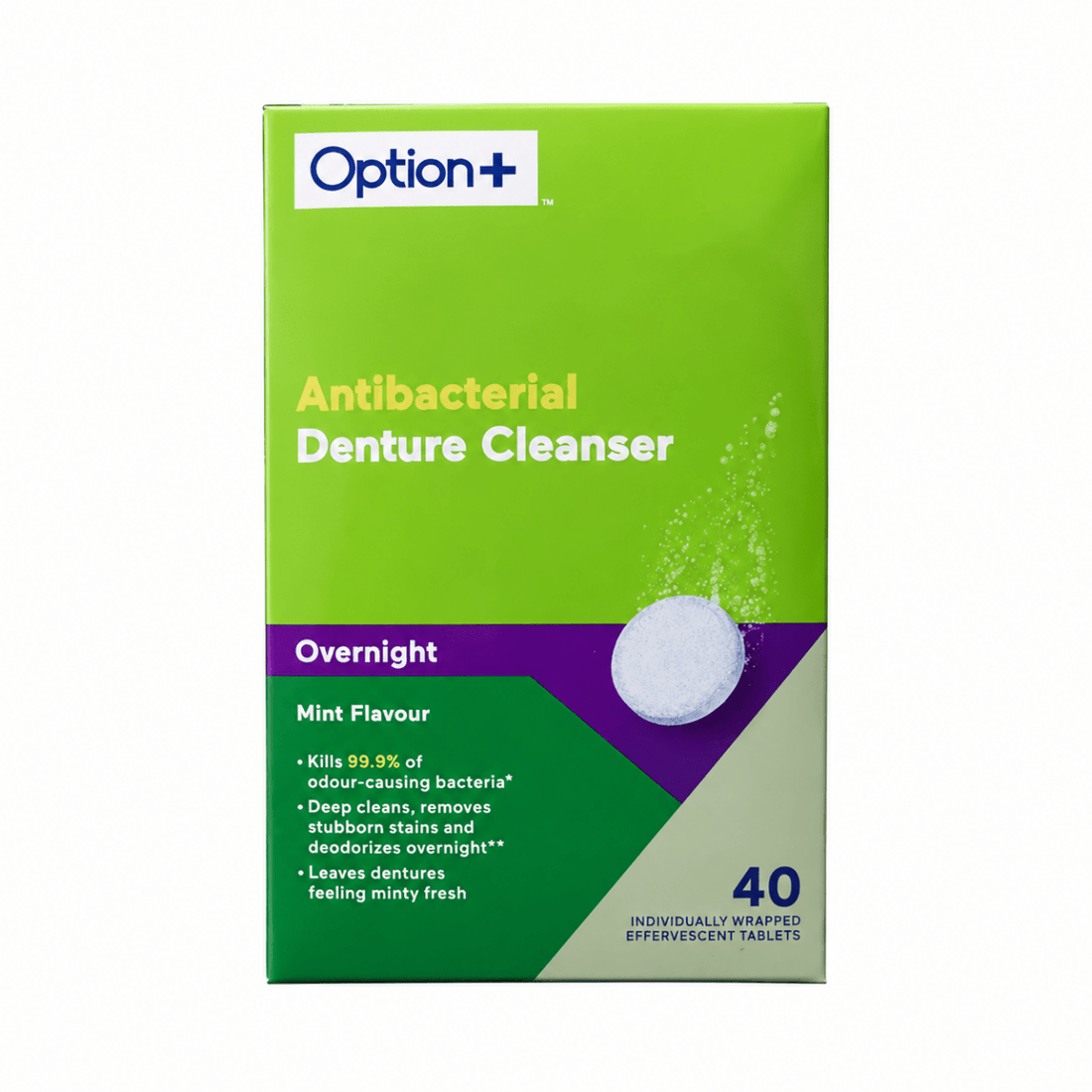 Option+ Overnight Mint Antibacterial Denture Cleanser - okotoks hc pharmacy