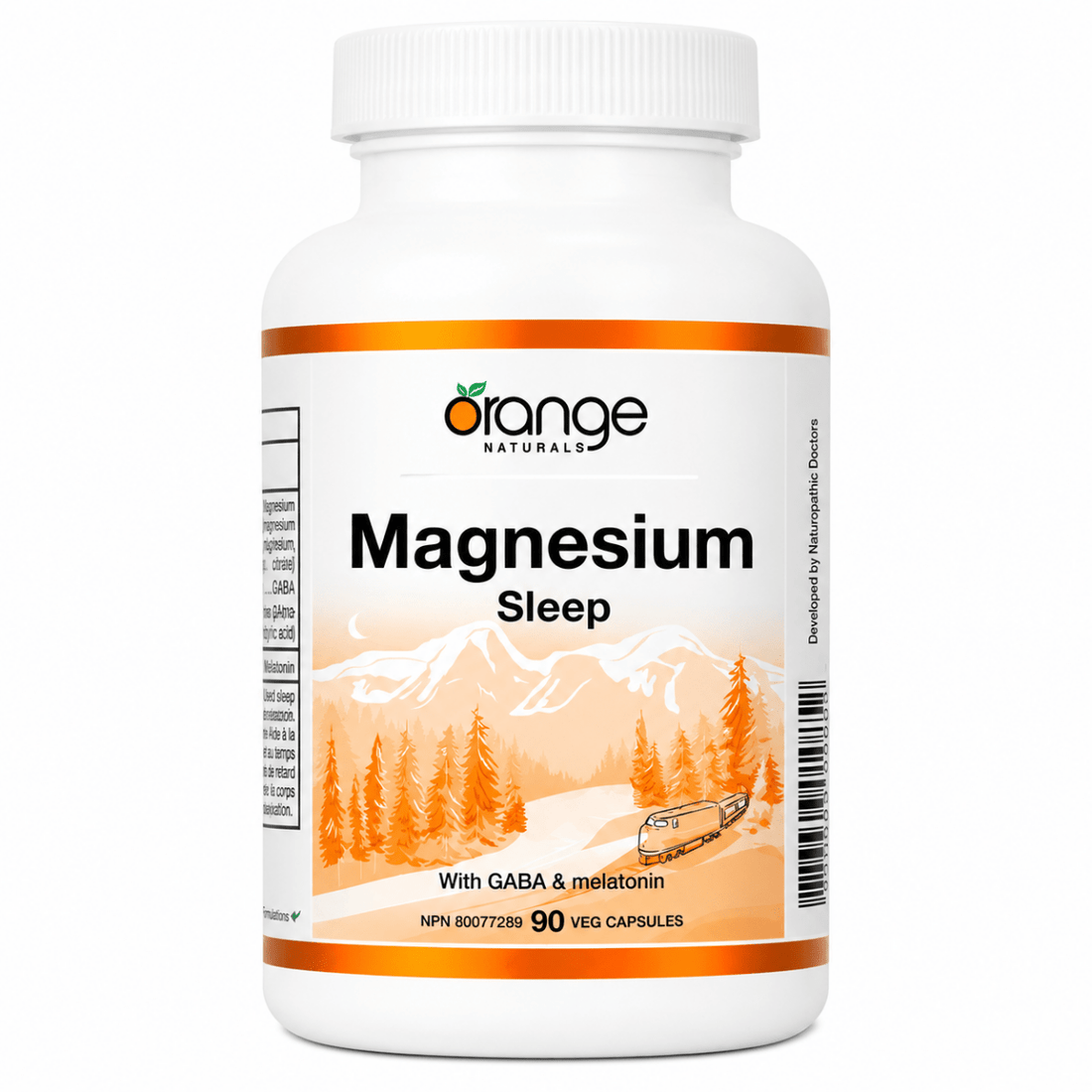 Bottle of Orange Naturals Magnesium Sleep supplement on a white background - okotoks hc pharmacy