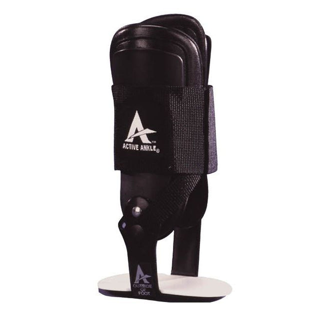 Black ankle support brace with Active Ankle logo on a white background - Okotoks HC Pharmacy