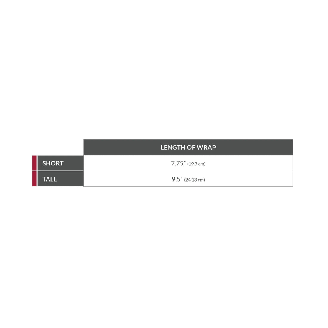 Chart showing the length of wrap for 'Short' and 'Tall' options on a white background. - okotoks hc pharmacy