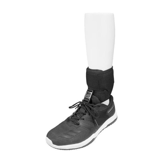 Gray athletic shoe with ankle support brace on a white background -Okotoks HC Pharmacy