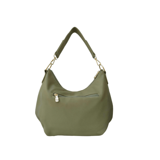 Green handbag with a gold chain handle on a white background - okotoks hc pharmacy