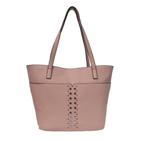 Pink tote bag with decorative cut-out details on a white background - okotoks hc pharmacy