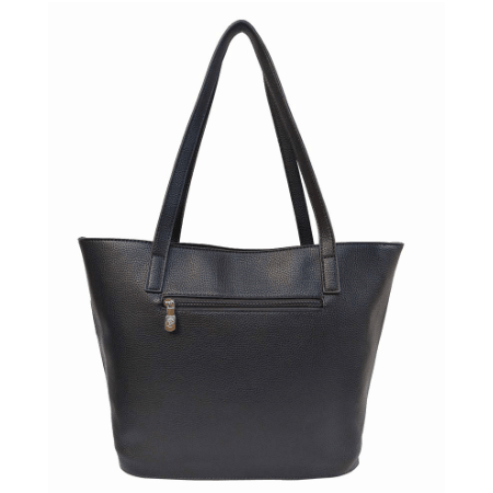 Black leather tote bag on a white background - okotoks hc pharmacy