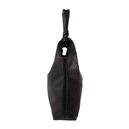 Black leather handbag on a white background - okotoks hc pharmacy