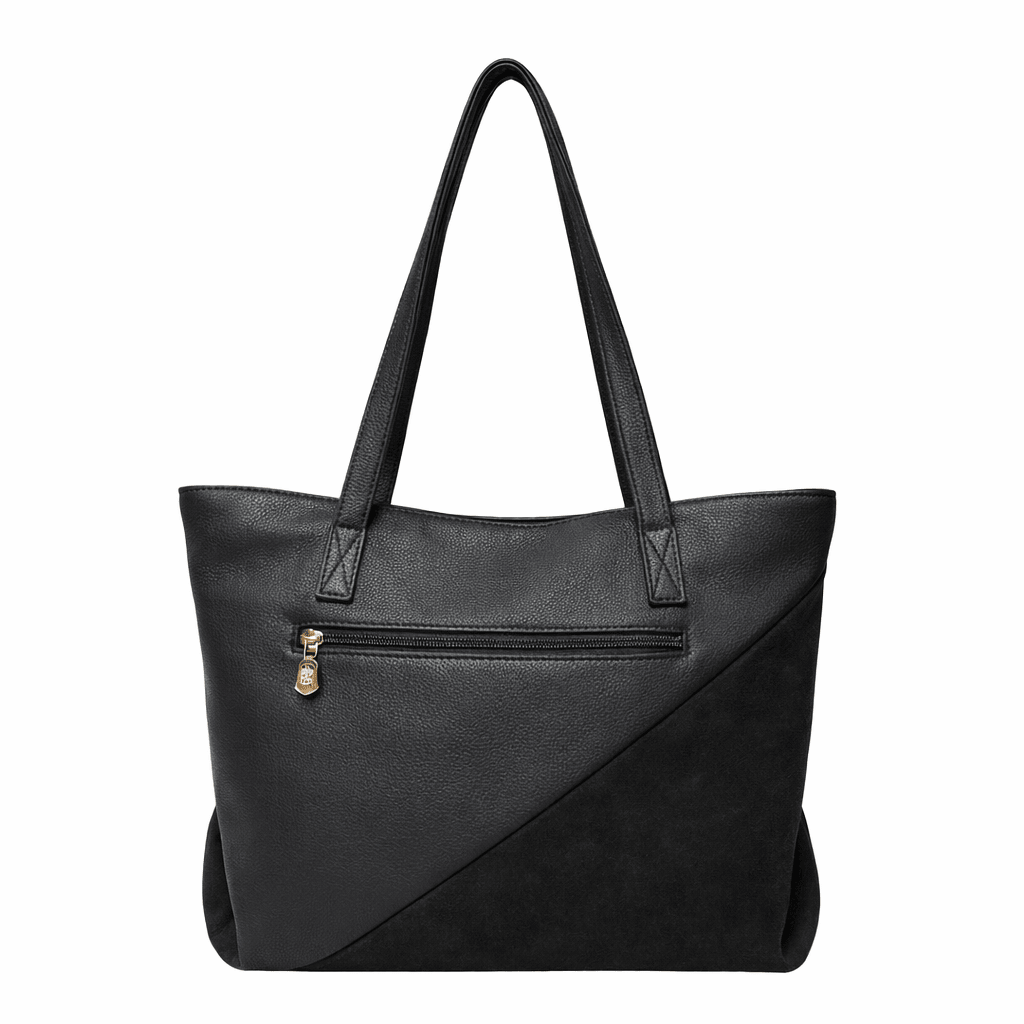 Black handbag with gold zipper on a white background - okotoks hc pharmacy