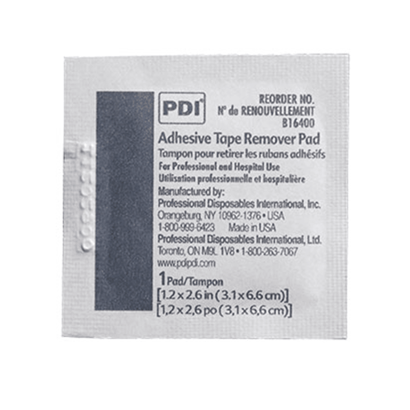 Adhesive tape remover pad packaging with PDI branding on a white background - okotoks hc pharmacy