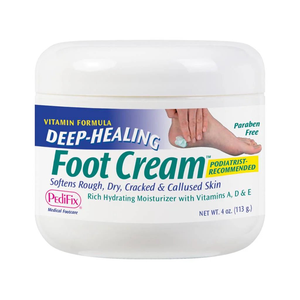 A white plastic jar of PediFix Deep Healing Foot Cream with a blue, green, and yellow label, shown on a plain white background. - okotoks hc pharmacy