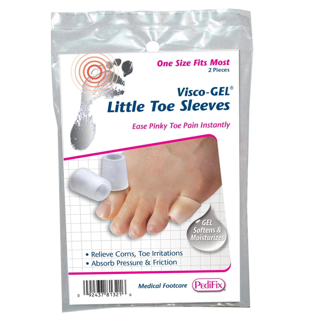 Visco-GEL Little Toe Sleeves packaging with a foot illustration on a white background - okotoks hc pharmacy