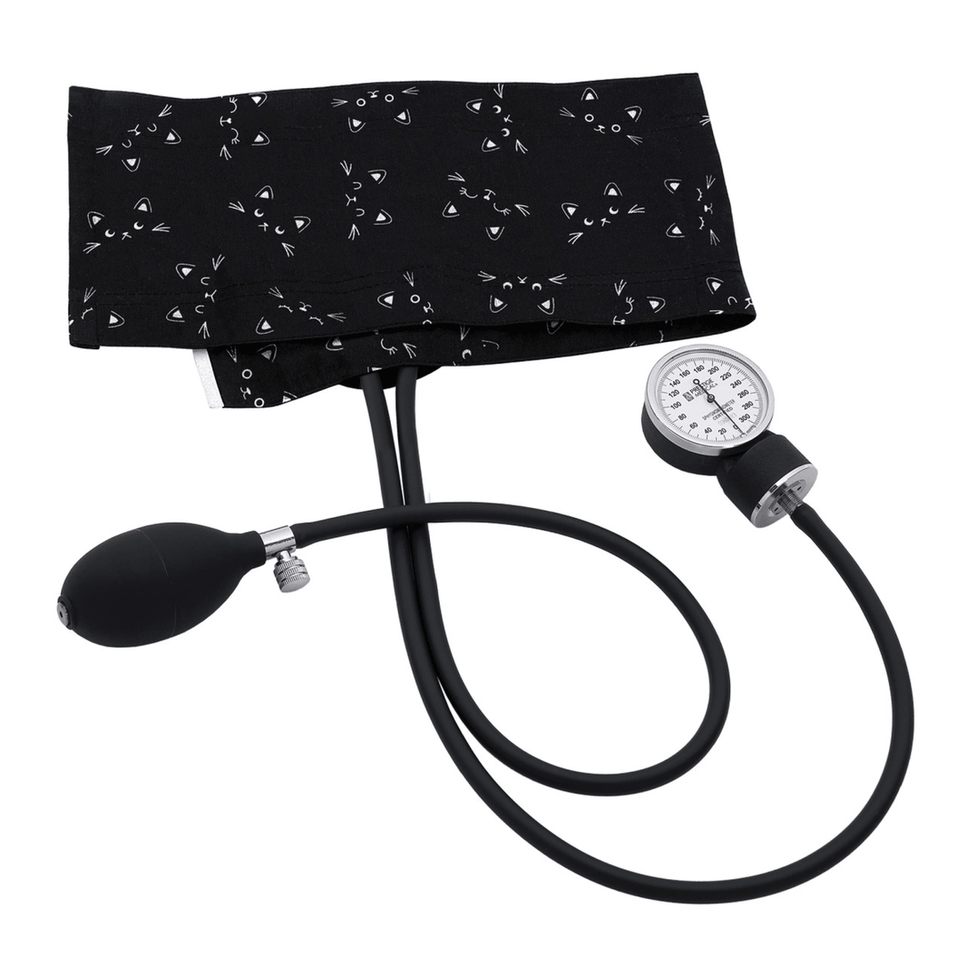 Blood pressure monitor with black cuff featuring white patterns on a white background - okotoks hc pharmacy