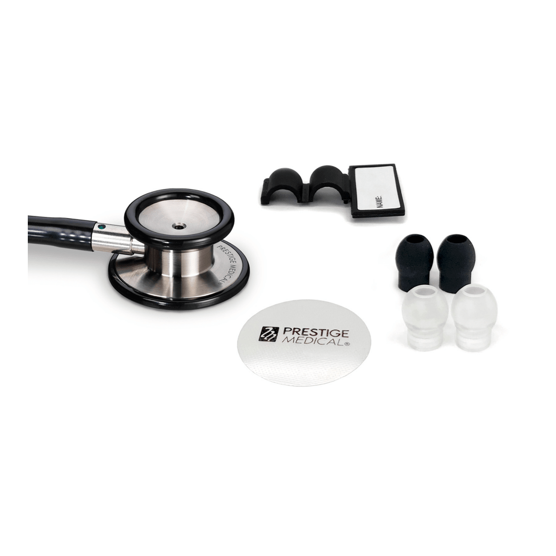 Stethoscope set with Prestige Medical logo on a white background - okotoks hc pharmacy