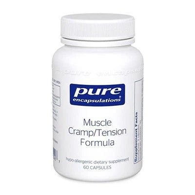 Bottle of Pure Encapsulations Muscle Cramp/Tension Formula on a white background - okotoks hc pharmacy
