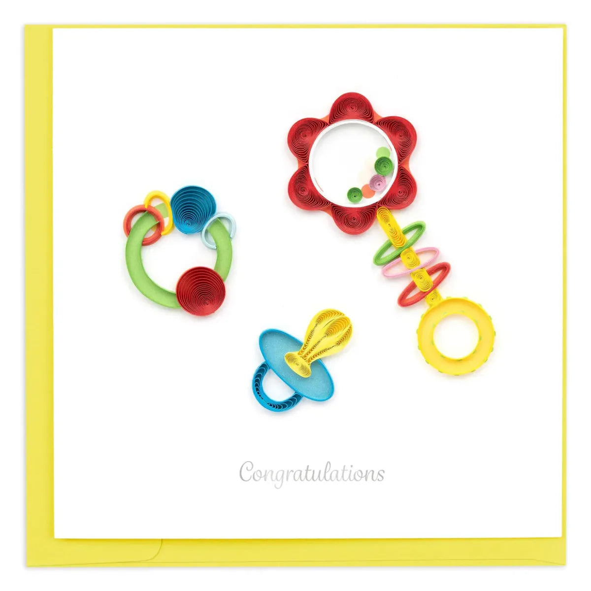 Colorful baby toys on a white background with 'Congratulations' text. - okotoks hc pharmacy