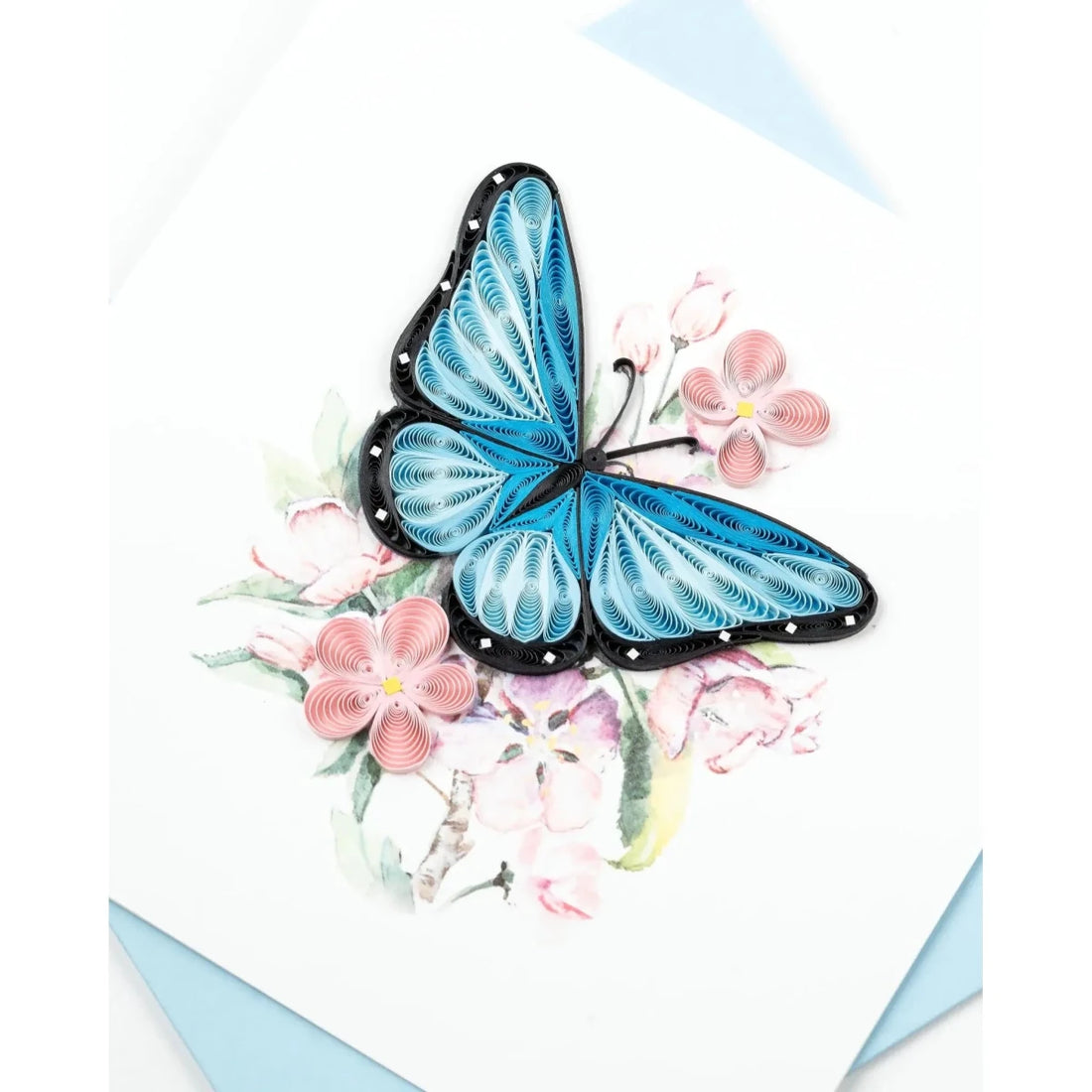 Quilled Blue Butterfly & Pink Flowers Greeting Card - okotoks hc pharmacy
