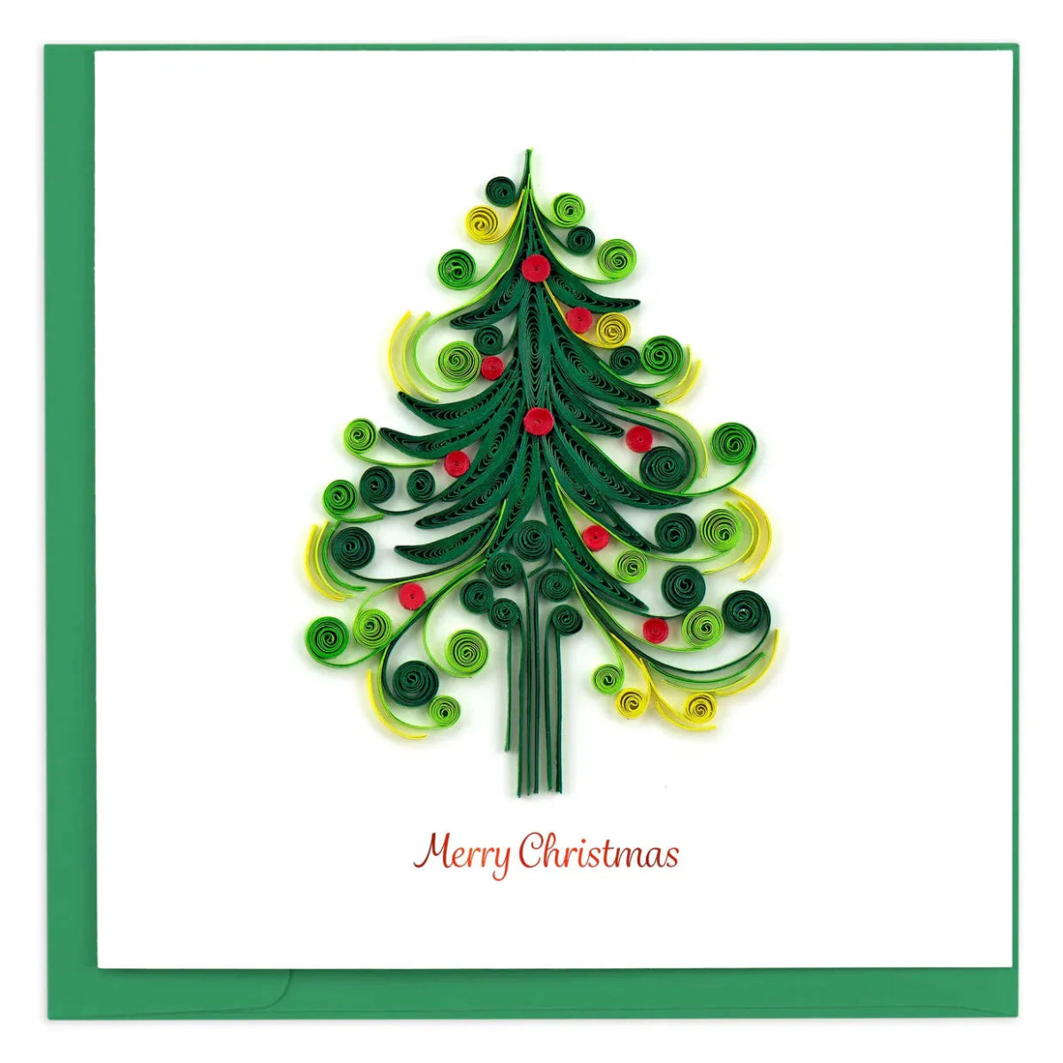Quilled Christmas tree design on a white background with 'Merry Christmas' text. - okotoks hc pharmacy