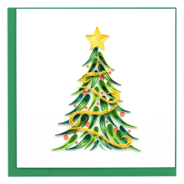 Quilled Christmas tree with a yellow star on a white background - okotoks hc pharmacy