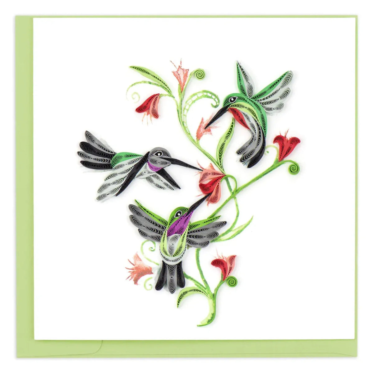 Decorative card with stylized hummingbirds and flowers on a white background - okotoks hc pharmacy