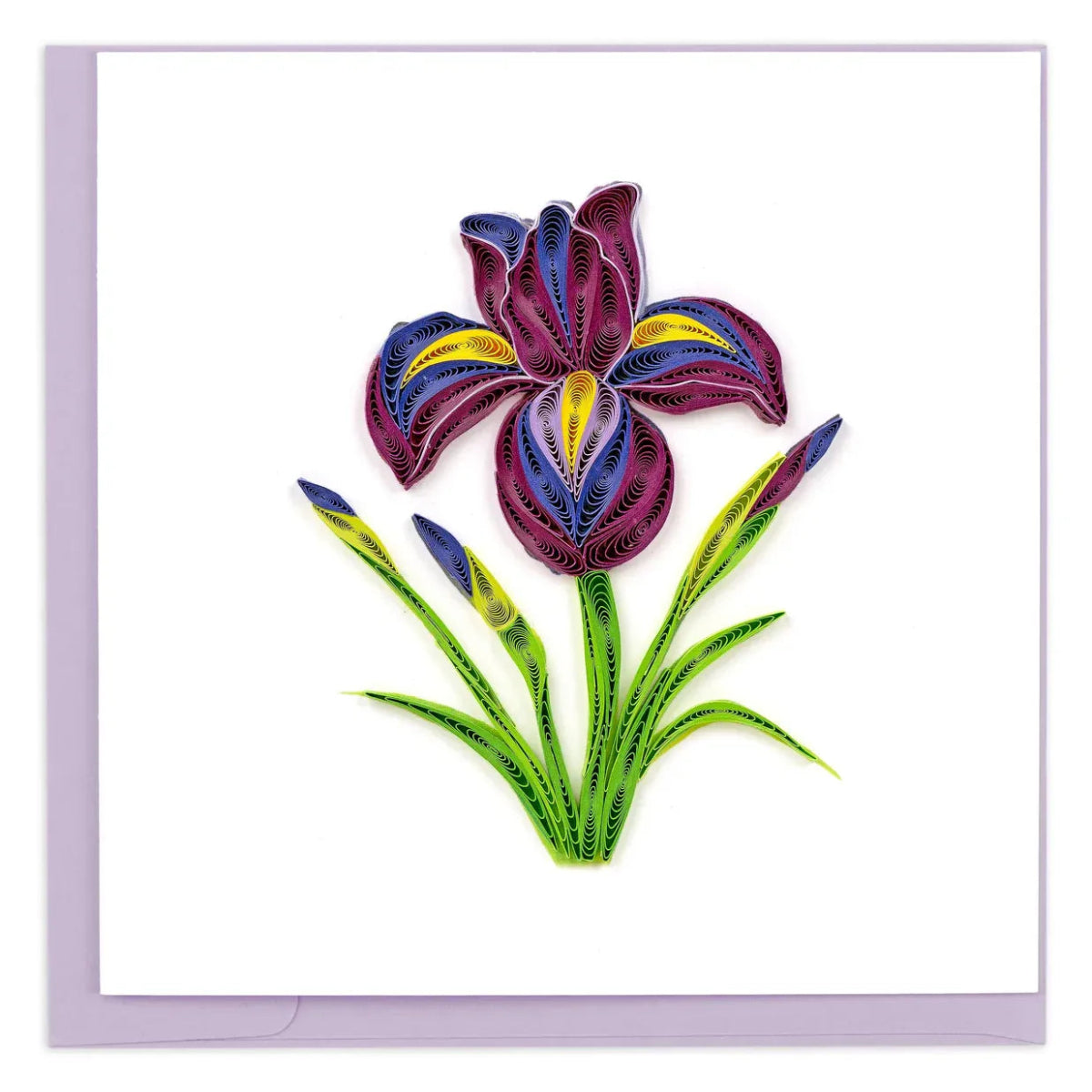 Quilled purple flower with green leaves on a white background - okotoks hc pharmacy