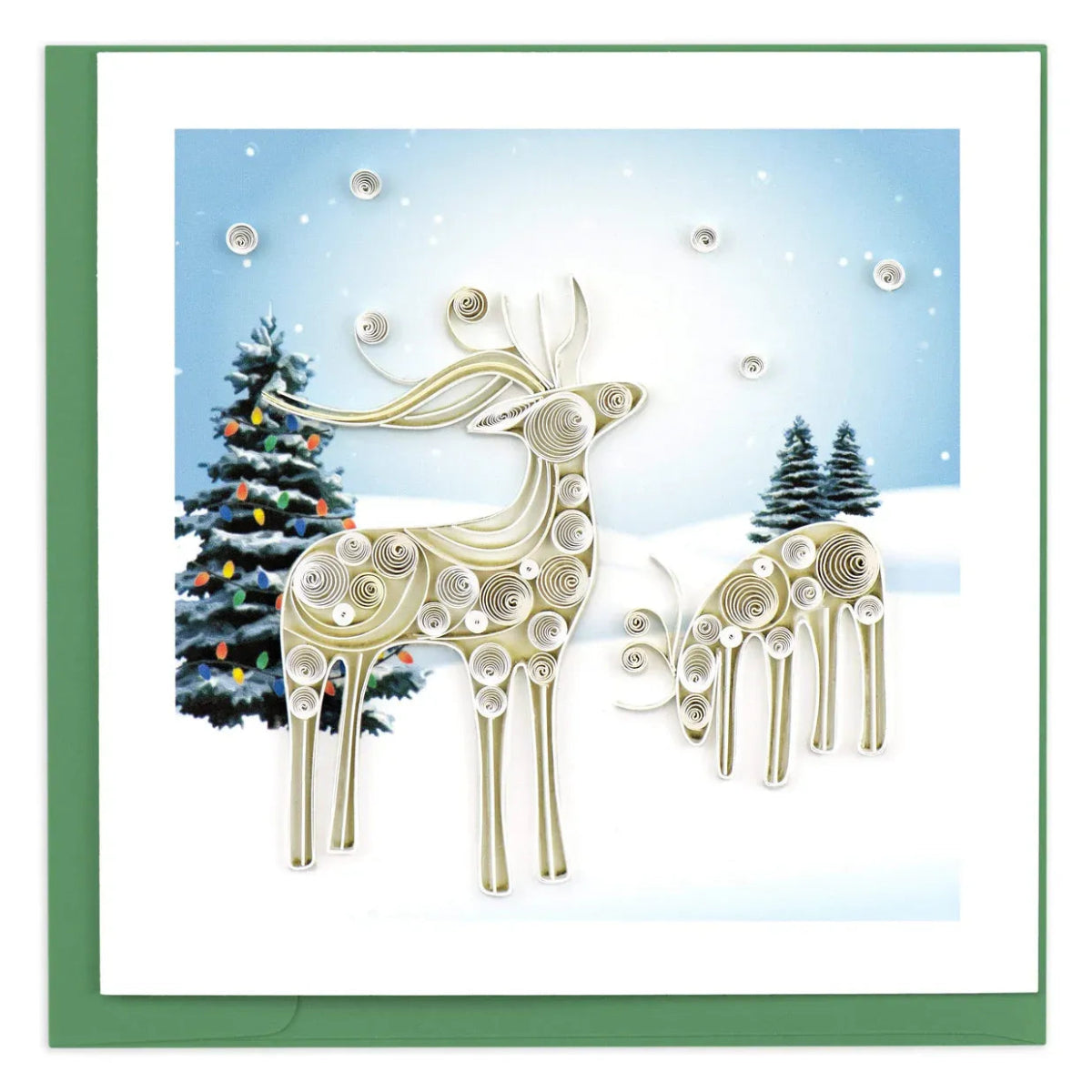 Quilled reindeer design on a Christmas card with trees and snow. - okotoks hc pharmacy