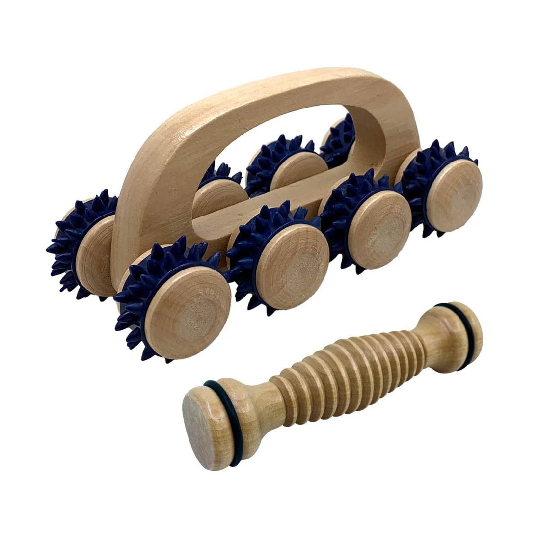 Wooden massage roller with spiky nodes on a white background - okotoks hc pharmacy