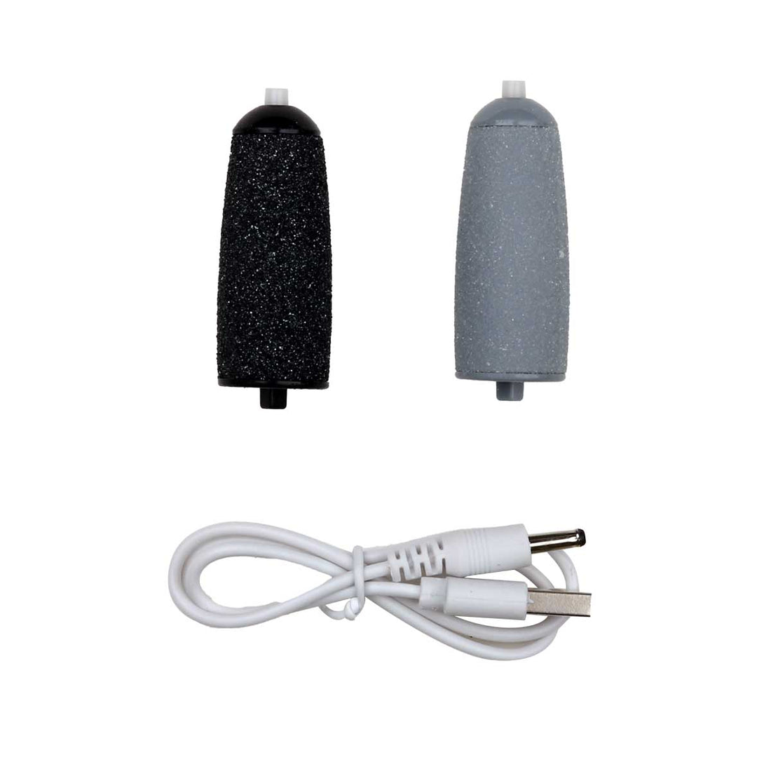 Two black and gray cylindrical objects with a white cable on a white background - okotoks hc pharmacy