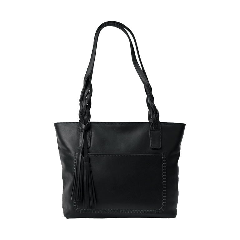 Black handbag with braided handle on a white background - okotoks hc pharmacy