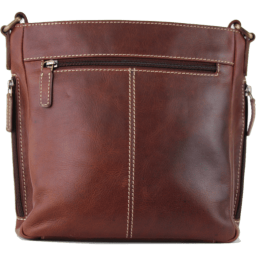 Brown leather crossbody bag on a white background - okotoks hc pharmacy