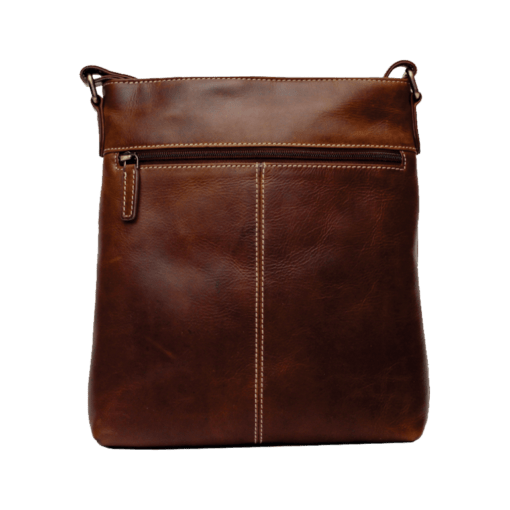 Brown leather crossbody bag on a white background - okotoks hc pharmacy