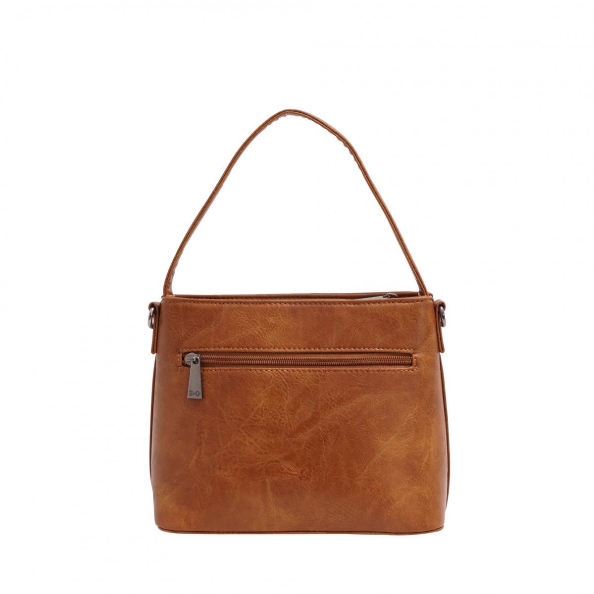 Brown leather handbag with a shoulder strap on a white background -okotoks hc pharmacy