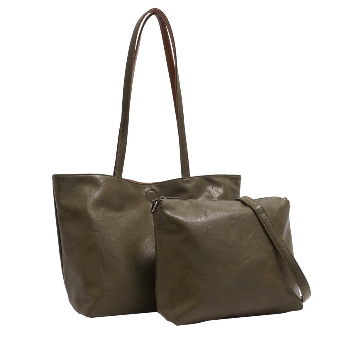 Brown leather handbag with a shoulder strap on a white background - okotoks hc pharmacy