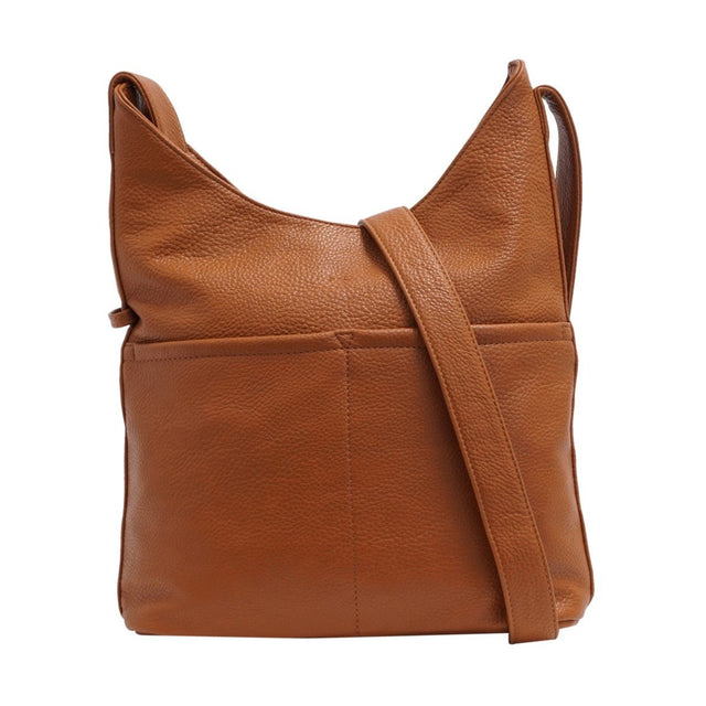 Brown leather shoulder bag on a white background. - okotoks hc pharmacy