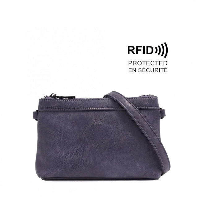purple crossbody bag with RFID protection feature on a white background - okotoks hc pharmacy