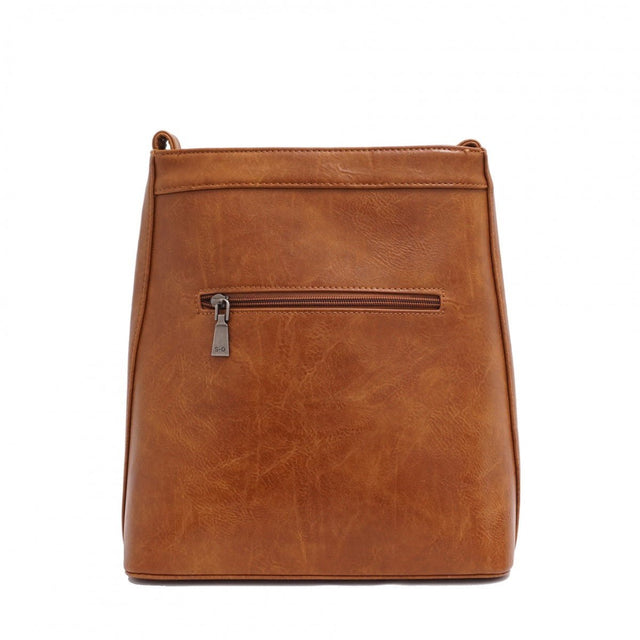 Brown leather bag with a zipper on a white background - okotoks hc pharmacy