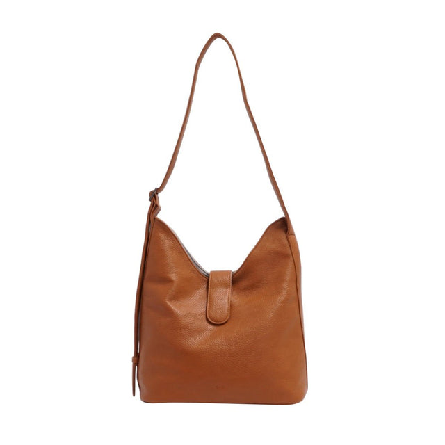 Brown leather shoulder bag on a white background - okotoks hc pharmacy