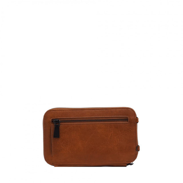 Brown leather pouch with a zipper on a white background - okotoks hc pharmacy