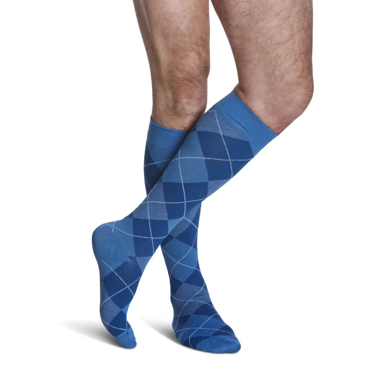 Sigvaris Knee High Microfibre Shades Compression Mens 15-20mmHg royal blue argyle - Okotoks HC Pharmacy
