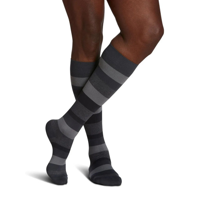 Sigvaris Knee High Microfibre Shades Compression Mens 15-20mmHg graphite stripe - Okotoks HC Pharmacy