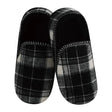 Pair of black and gray plaid slippers on a white background - okotoks hc pharmacy
