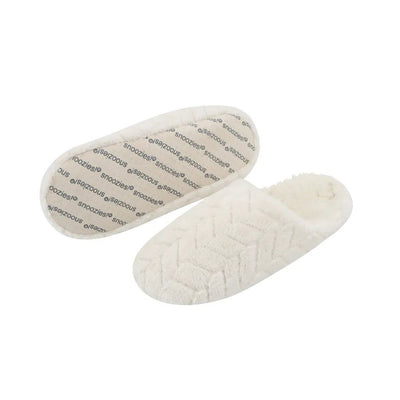 Pair of white slippers with brand name on a white background - okotoks hc pharmacy