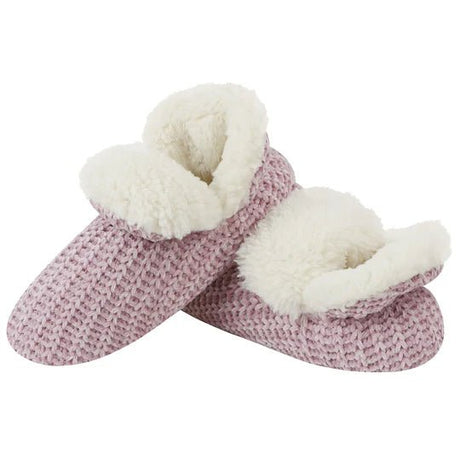 Pair of pink slippers with white fur lining on a white background - okotoks hc pharmacy