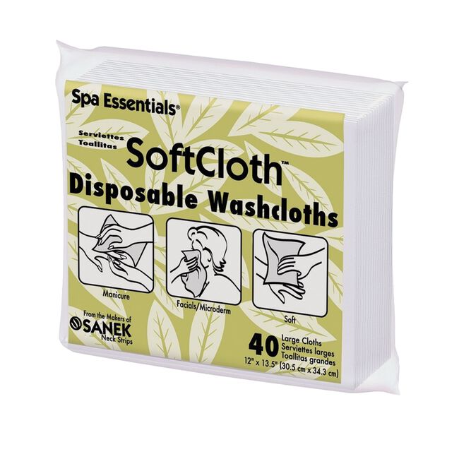 Pack of Spa Essentials SoftCloth Disposable Washcloths with green leaf design on a white background - okotoks hc pharmacy