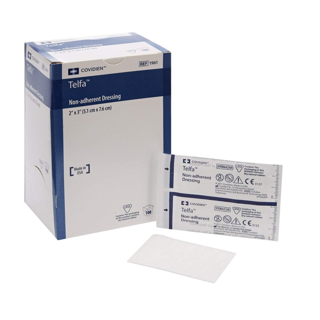 Covidien Telfa non-adherent dressing packaging on a white background - okotoks hc pharmacy