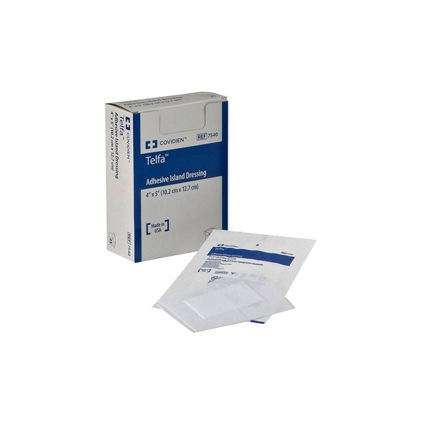 Telfa adhesive island dressing packaging on a white background - okotoks hc pharmacy