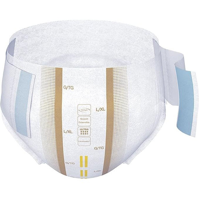White compression garment with gold accents and text on a white background - okotoks hc pharmacy
