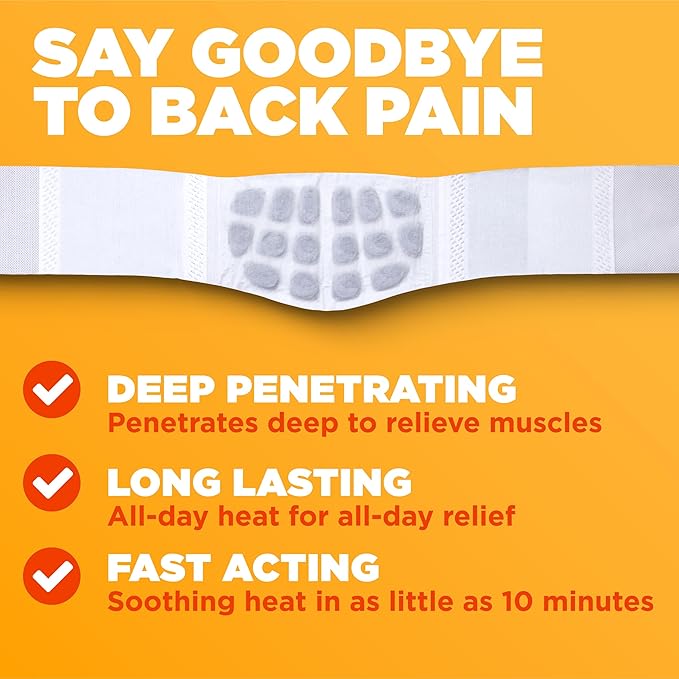Back pain relief product with text on an orange background - okotoks hc pharmacy