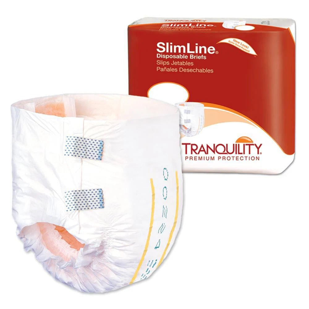 Disposable briefs with Tranquility packaging on a white background - okotoks hc pharmacy