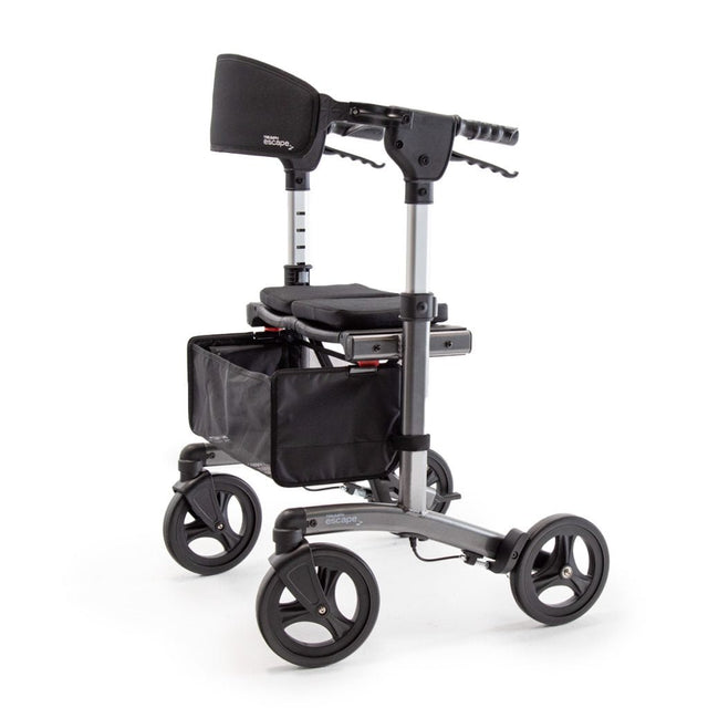 Black and gray mobility scooter with basket on a white background - okotoks hc pharmacy