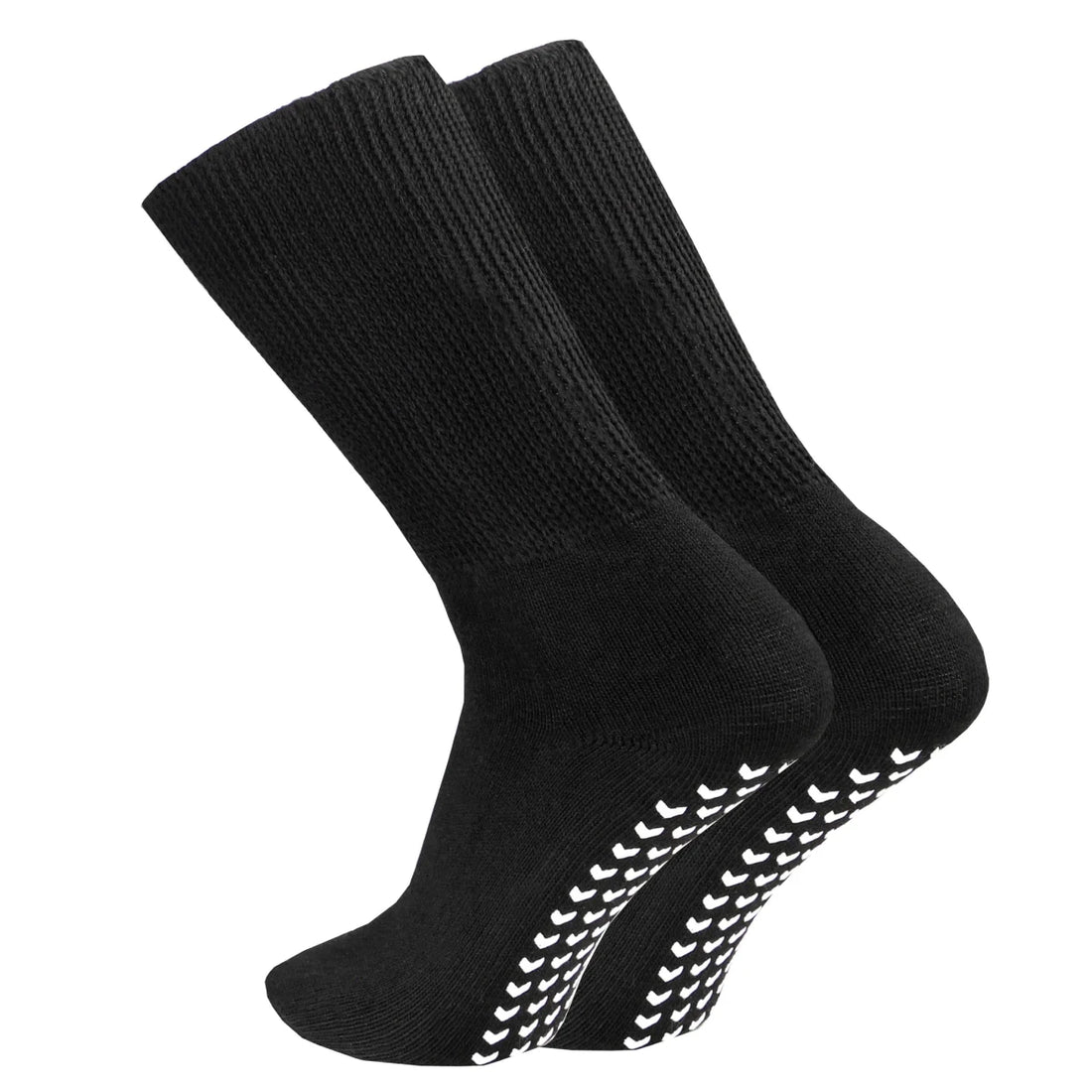 Pair of black socks with non-slip sole on a white background - okotoks hc pharmacy