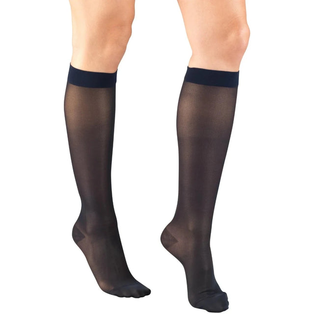 navy sheer stockings with navy top bands on a white background - okotoks hc pharmacy