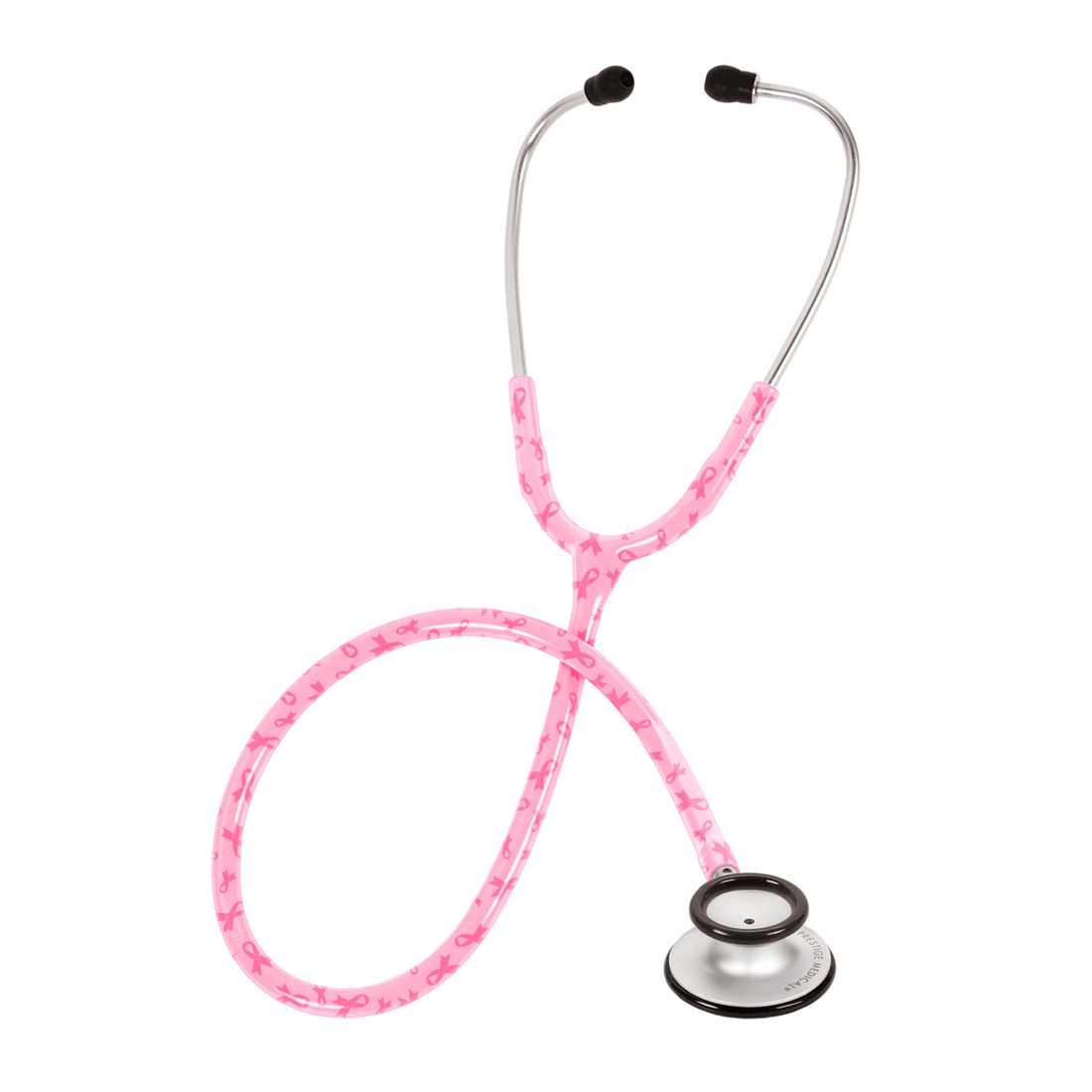 Pink stethoscope with black accents on a white background - okotoks hc pharmacy